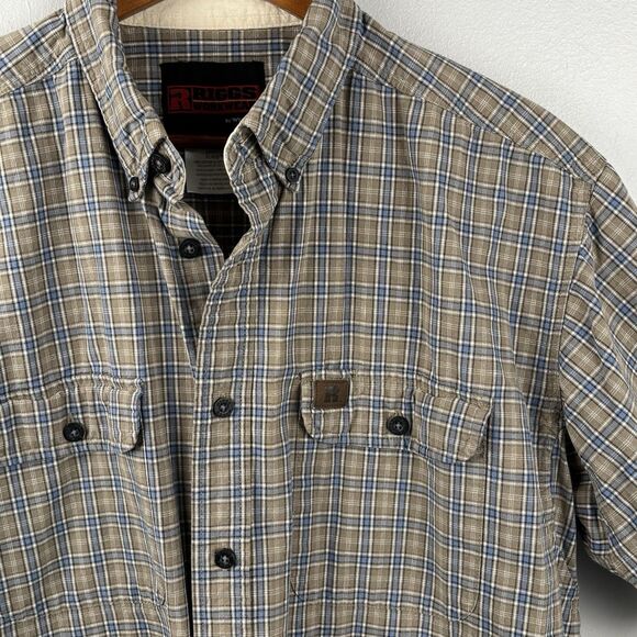 Riggs Workwear by Wrangler Men’s Shirt Short sleeve XL Brown Plaid Cotton - Picture 3 of 8